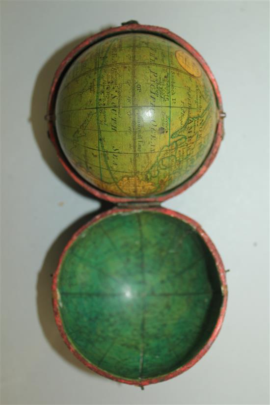 A Lanes Pocket Globe, London 1809, 2.75in. wide,